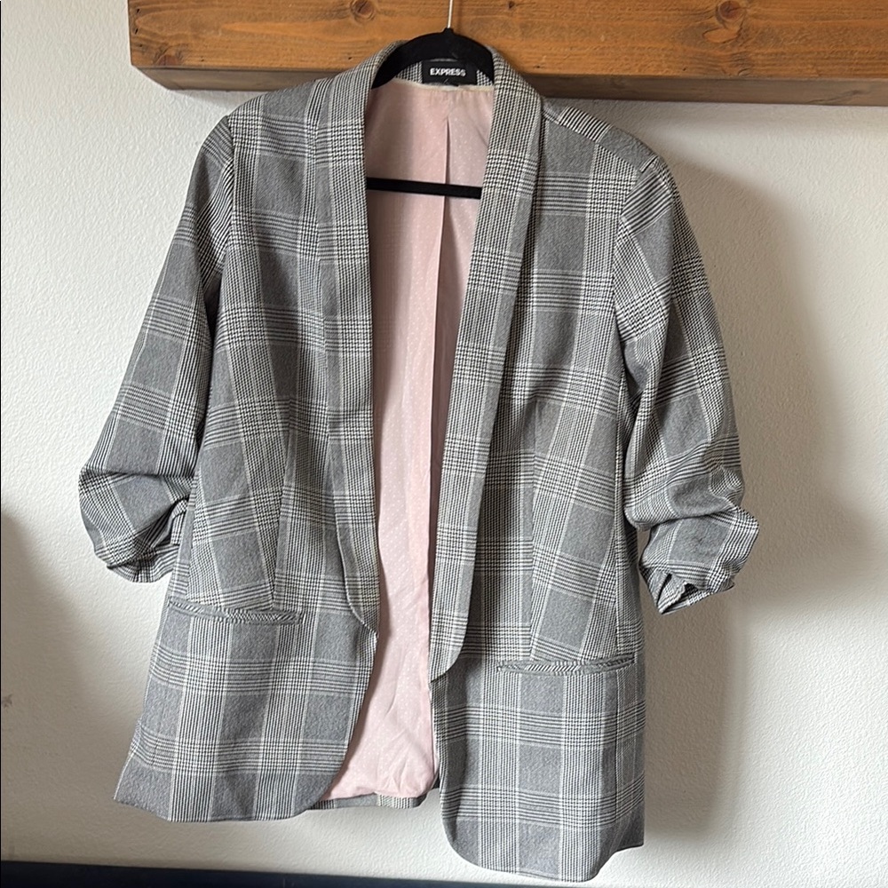 Express Gray and Pink Blazer with Notched Lapels